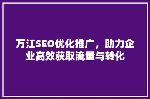 万江SEO优化推广，助力企业高效获取流量与转化