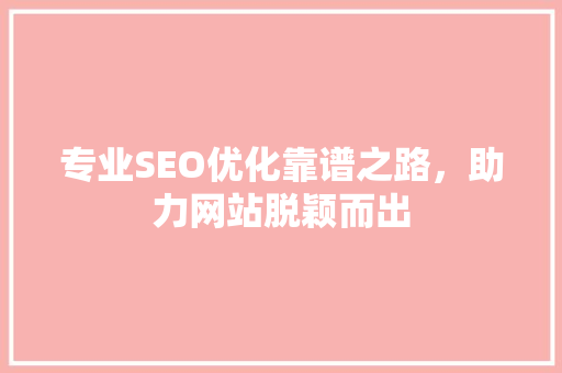 专业SEO优化靠谱之路，助力网站脱颖而出