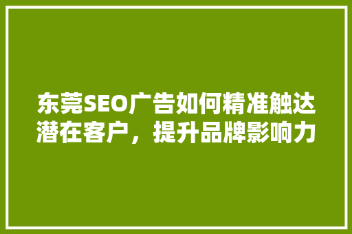 东莞SEO广告如何精准触达潜在客户，提升品牌影响力