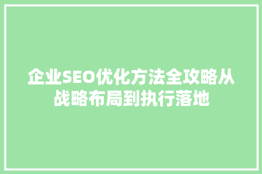 企业SEO优化方法全攻略从战略布局到执行落地