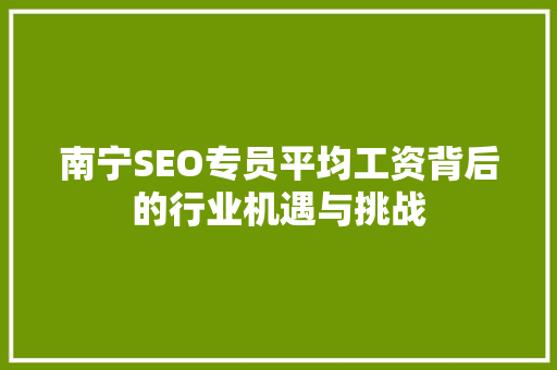 南宁SEO专员平均工资背后的行业机遇与挑战