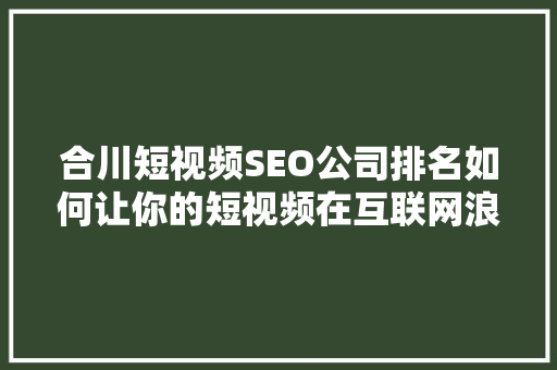 合川短视频SEO公司排名如何让你的短视频在互联网浪潮中脱颖而出