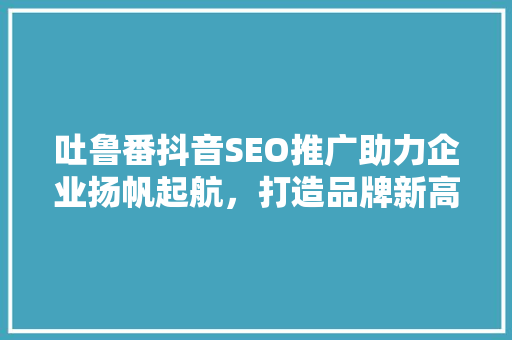 吐鲁番抖音SEO推广助力企业扬帆起航，打造品牌新高度