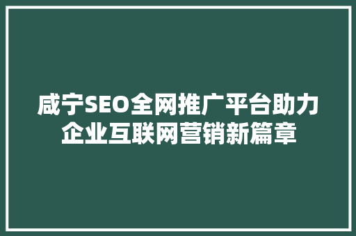 咸宁SEO全网推广平台助力企业互联网营销新篇章