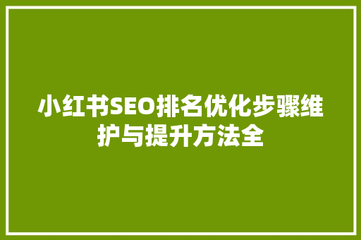 小红书SEO排名优化步骤维护与提升方法全