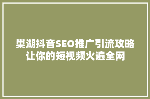 巢湖抖音SEO推广引流攻略让你的短视频火遍全网