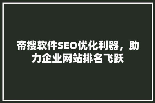 帝搜软件SEO优化利器，助力企业网站排名飞跃