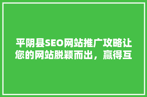 平阴县SEO网站推广攻略让您的网站脱颖而出，赢得互联网市场的青睐