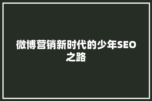 微博营销新时代的少年SEO之路