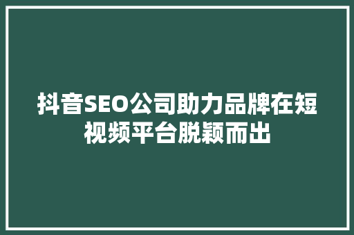 抖音SEO公司助力品牌在短视频平台脱颖而出