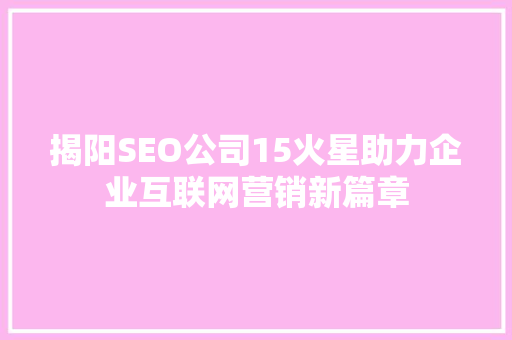 揭阳SEO公司15火星助力企业互联网营销新篇章