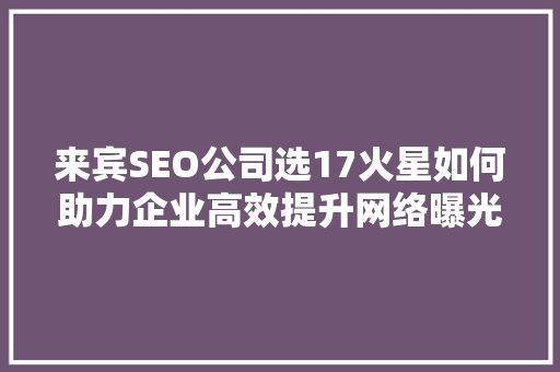 来宾SEO公司选17火星如何助力企业高效提升网络曝光度