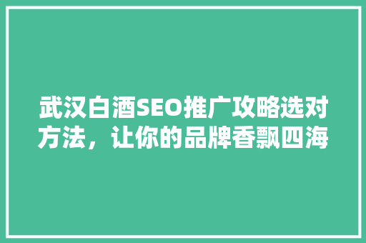 武汉白酒SEO推广攻略选对方法，让你的品牌香飘四海