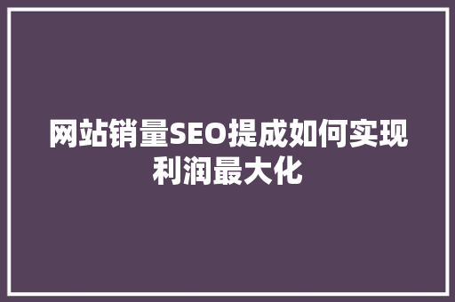 网站销量SEO提成如何实现利润最大化