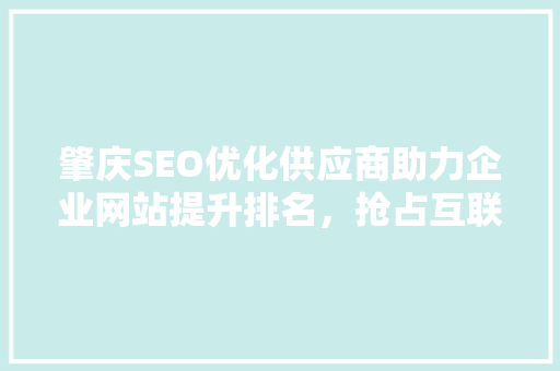 肇庆SEO优化供应商助力企业网站提升排名，抢占互联网市场先机