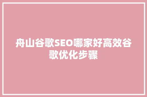 舟山谷歌SEO哪家好高效谷歌优化步骤