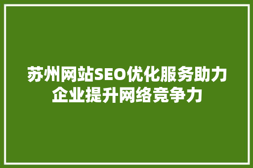 苏州网站SEO优化服务助力企业提升网络竞争力