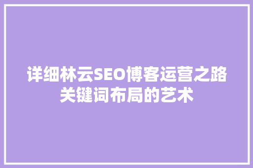 详细林云SEO博客运营之路关键词布局的艺术