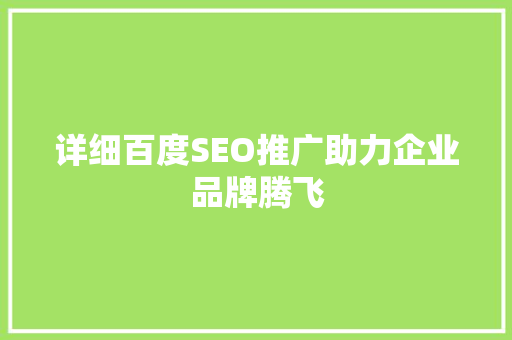 详细百度SEO推广助力企业品牌腾飞