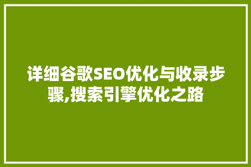 详细谷歌SEO优化与收录步骤,搜索引擎优化之路
