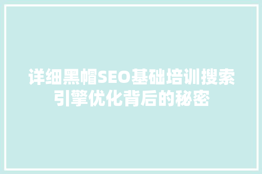 详细黑帽SEO基础培训搜索引擎优化背后的秘密