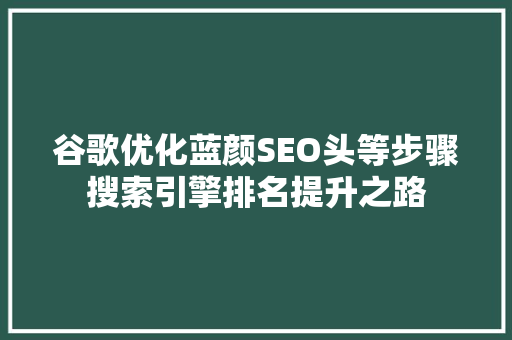 谷歌优化蓝颜SEO头等步骤搜索引擎排名提升之路