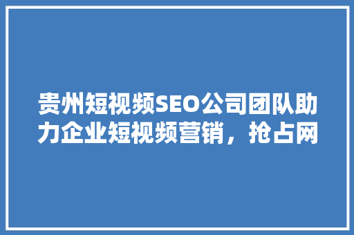 贵州短视频SEO公司团队助力企业短视频营销，抢占网络流量高地