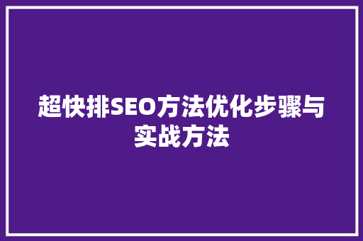 超快排SEO方法优化步骤与实战方法