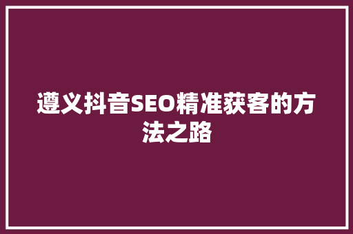 遵义抖音SEO精准获客的方法之路