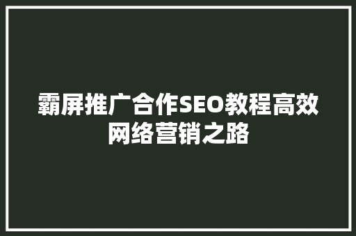 霸屏推广合作SEO教程高效网络营销之路