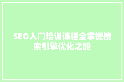 SEO入门培训课程全掌握搜索引擎优化之路
