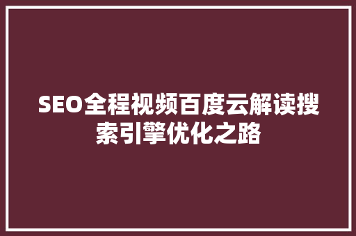 SEO全程视频百度云解读搜索引擎优化之路