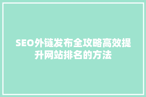 SEO外链发布全攻略高效提升网站排名的方法