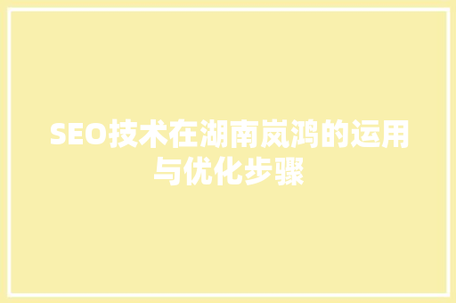 SEO技术在湖南岚鸿的运用与优化步骤