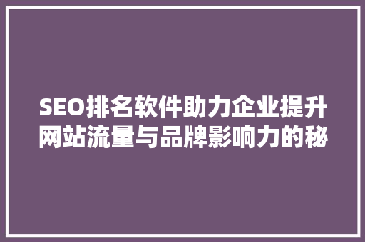 SEO排名软件助力企业提升网站流量与品牌影响力的秘密武器