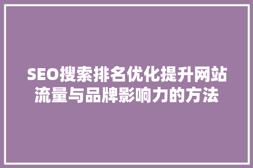 SEO搜索排名优化提升网站流量与品牌影响力的方法