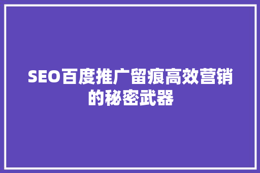 SEO百度推广留痕高效营销的秘密武器