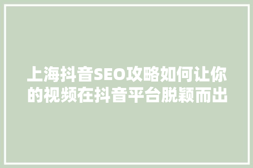 上海抖音SEO攻略如何让你的视频在抖音平台脱颖而出