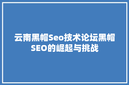 云南黑帽Seo技术论坛黑帽SEO的崛起与挑战