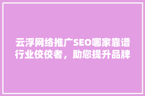 云浮网络推广SEO哪家靠谱行业佼佼者，助您提升品牌影响力