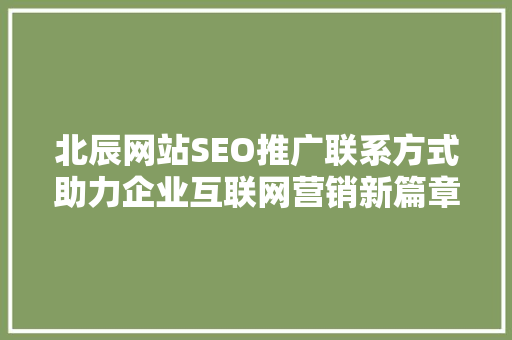 北辰网站SEO推广联系方式助力企业互联网营销新篇章