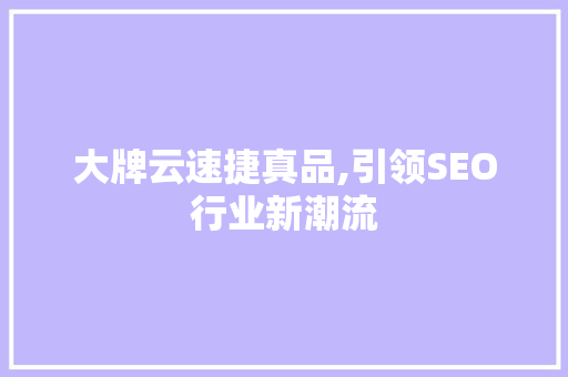 大牌云速捷真品,引领SEO行业新潮流