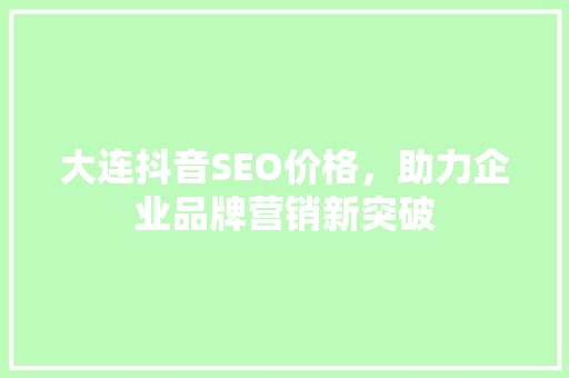 大连抖音SEO价格，助力企业品牌营销新突破