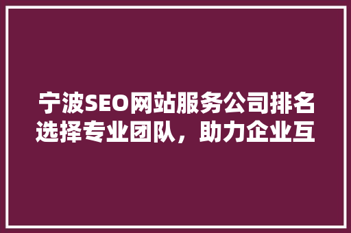宁波SEO网站服务公司排名选择专业团队，助力企业互联网营销腾飞