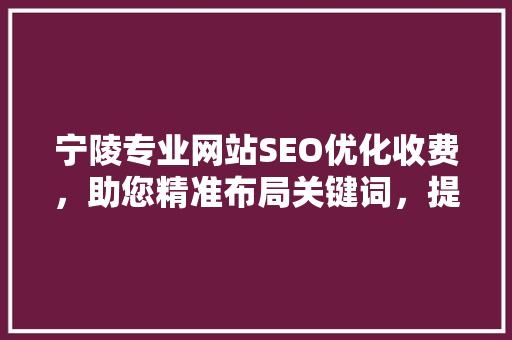 宁陵专业网站SEO优化收费，助您精准布局关键词，提升网站排名