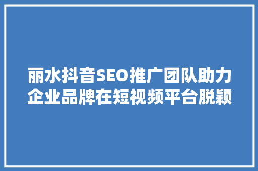 丽水抖音SEO推广团队助力企业品牌在短视频平台脱颖而出