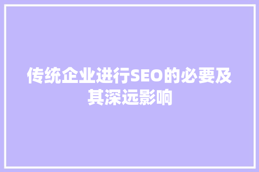 传统企业进行SEO的必要及其深远影响