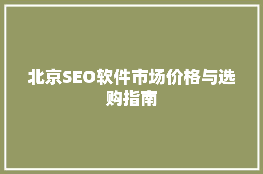 北京SEO软件市场价格与选购指南
