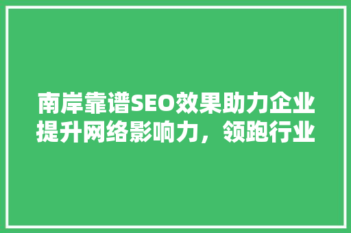 南岸靠谱SEO效果助力企业提升网络影响力，领跑行业新篇章