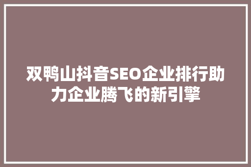 双鸭山抖音SEO企业排行助力企业腾飞的新引擎